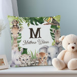 Safari jungle animals cute baby boy name nursery throw pillow<br><div class="desc">Welcome your baby boy to a world of adventure with the Safari Jungle Animals Baby Boy Nursery Pillow, a charming addition to his first sanctuary. This pillow features a delightful array of watercolor tropical and jungle animals, bringing a playful yet serene vibe to the nursery decor. Personalize it with your...</div>