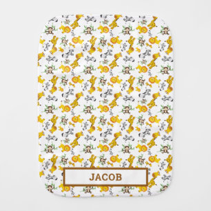 Safari Jungle Animals Cute Monogram Custom Name Baby Burp Cloth