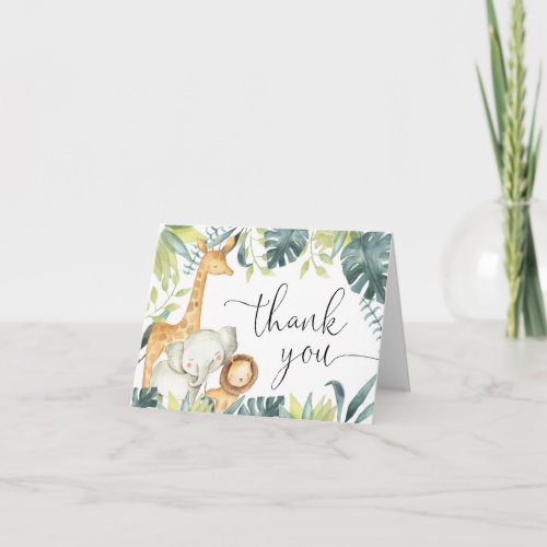 Safari jungle animals elephant giraffe watercolor thank you card
