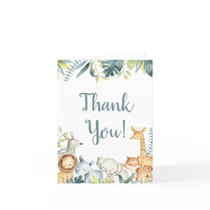 Safari jungle animals elephant giraffe watercolor thank you card