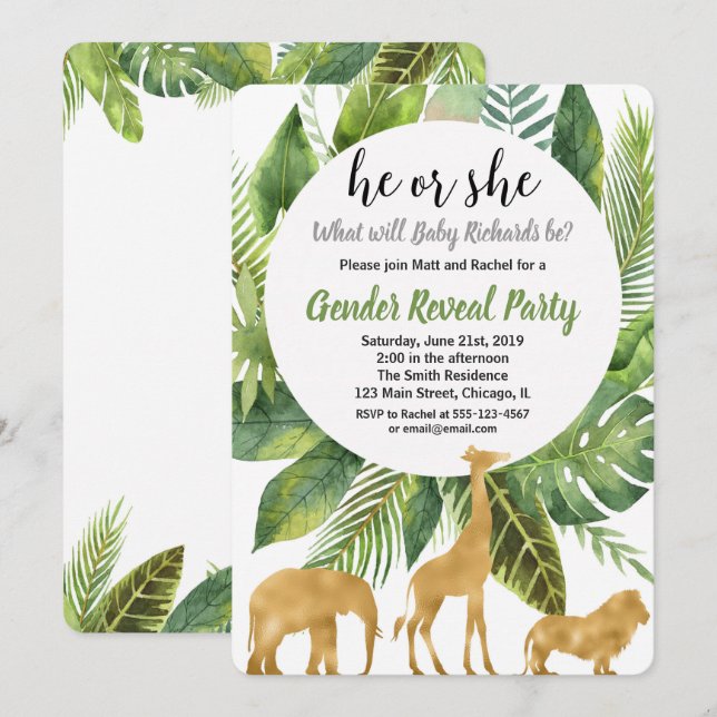 Safari jungle animals gender reveal invitation (Front/Back)