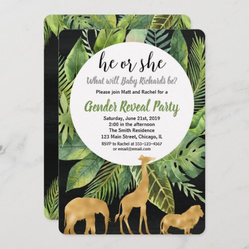 Safari jungle animals gender reveal invitation