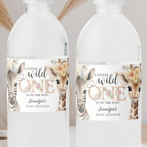 Safari Jungle Animals Girl Baby Shower Water Bottle Label