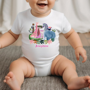 Safari jungle animals girl birthday baby bodysuit