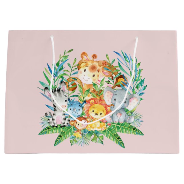 safari Jungle Animals Girls Baby Shower Gift Bag (Front)
