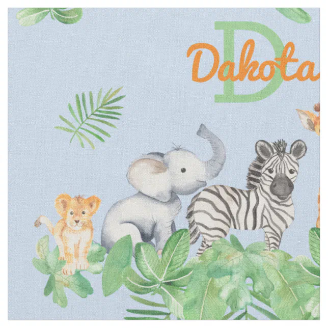 Safari | Jungle Animals | Greenery Monogram Baby F Fabric | Zazzle