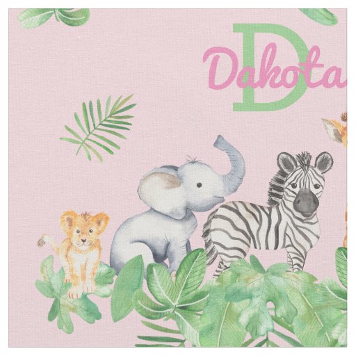 Safari | Jungle Animals | Greenery Monogram Baby Fabric