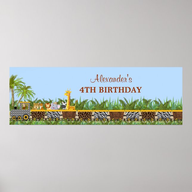 Safari Jungle Animals in Train Banner Poster (Front)