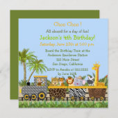 Safari Jungle Animals in Train Birthday Invitation (Front/Back)