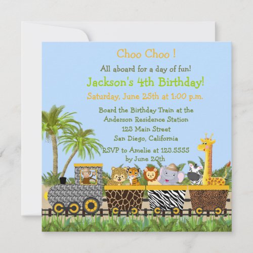 Safari Jungle Train Birthday Invitation