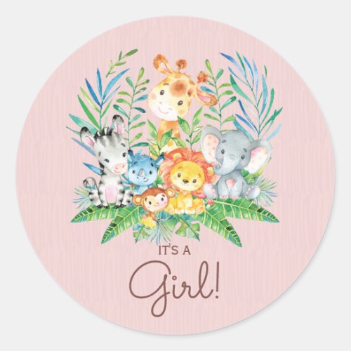 Safari Jungle Animals It a Girl Favor Sticker