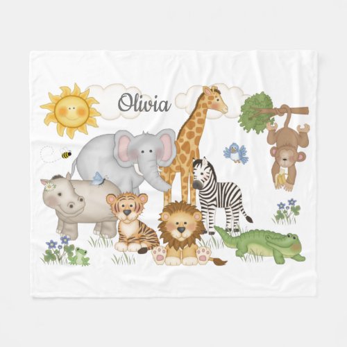 Safari Jungle Animals Kids Bedding Bedroom Fleece Blanket