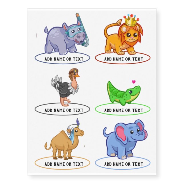 Safari Jungle Animals Kids Birthday Party Tattoos (Front)