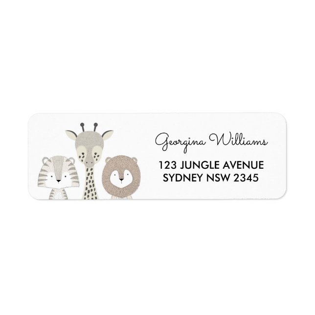 Safari Jungle Animals Modern Baby Shower Wild One Label (Front)