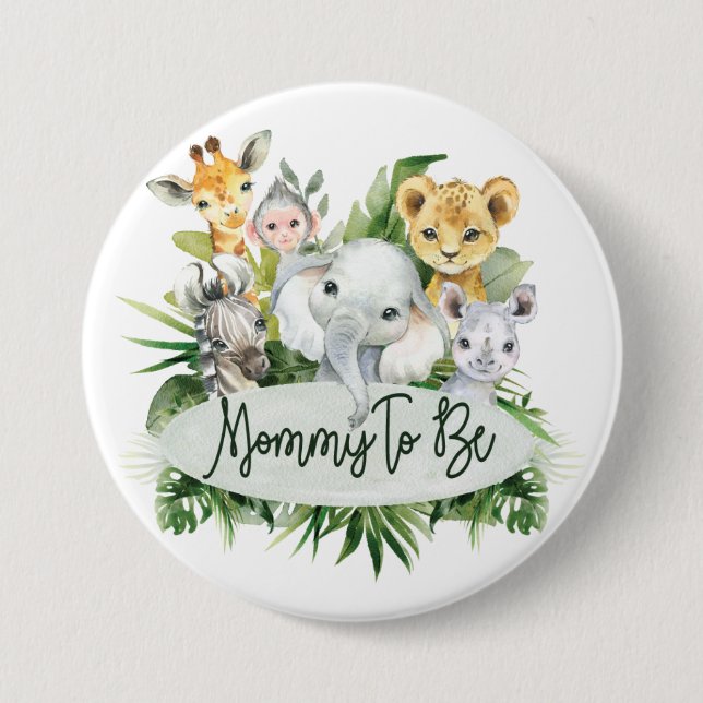 Safari Jungle Animals Mommy to be baby shower pin (Front)