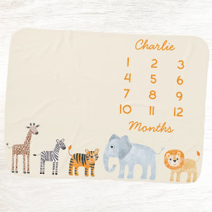 Safari Jungle Animals Monthly Milestone Baby Blanket