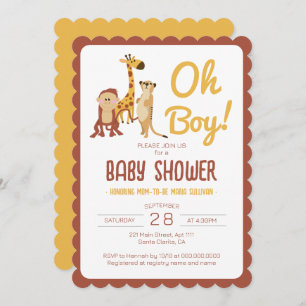 Safari Jungle Animals Oh Boy Baby Shower Invitation