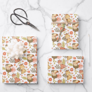Safari Jungle Animals Pattern Wrapping Paper Sheets