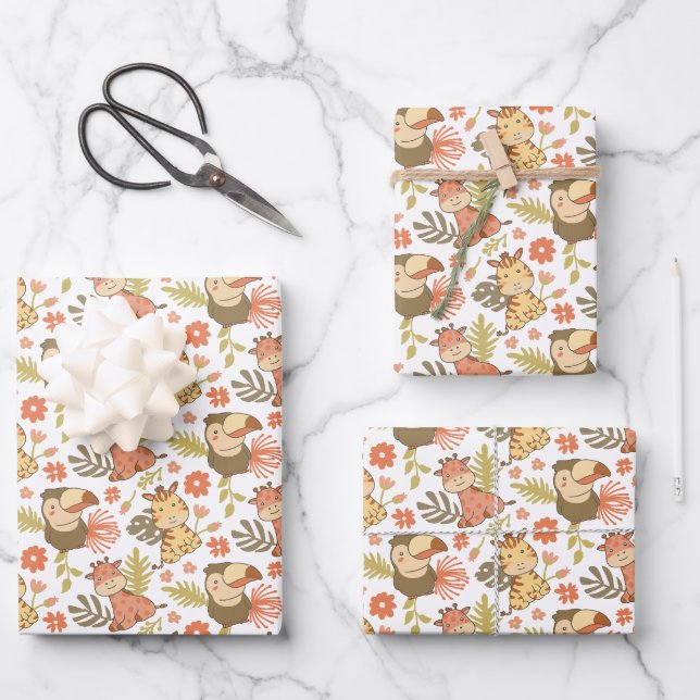 Safari Jungle Animals Pattern Wrapping Paper Sheets (Front)
