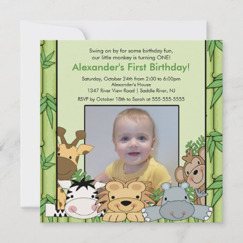 Safari Jungle Animals Photo Birthday Invitation