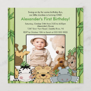 Safari Jungle Animals Photo Birthday Invitation