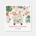Safari Jungle Animals Pink Floral Girl Birthday Napkins