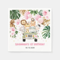 Safari Jungle Animals Pink Floral Girl Birthday