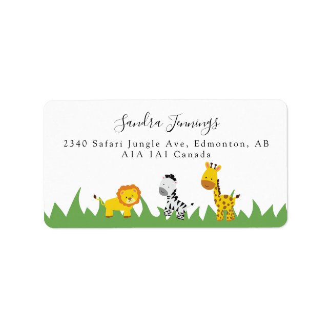 Safari Jungle Animals Script Cute Baby Shower Label (Front)