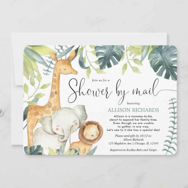 Safari jungle animals Shower by mail baby shower Invitation (Front)