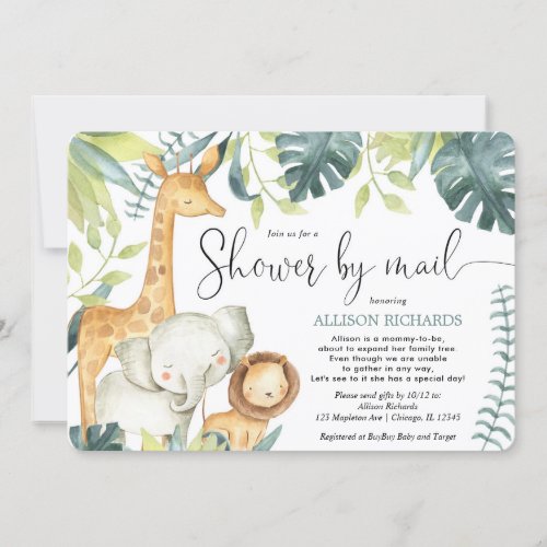 Safari jungle animals Shower by mail baby shower Invitation