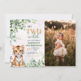 Safari Jungle Animals Two Wild 2nd Birthday Photo Invitation