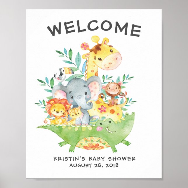 Safari Jungle Animals Welcome Baby Shower Poster (Front)
