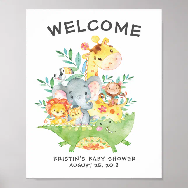 Safari Jungle Animals Welcome Baby Shower Poster | Zazzle