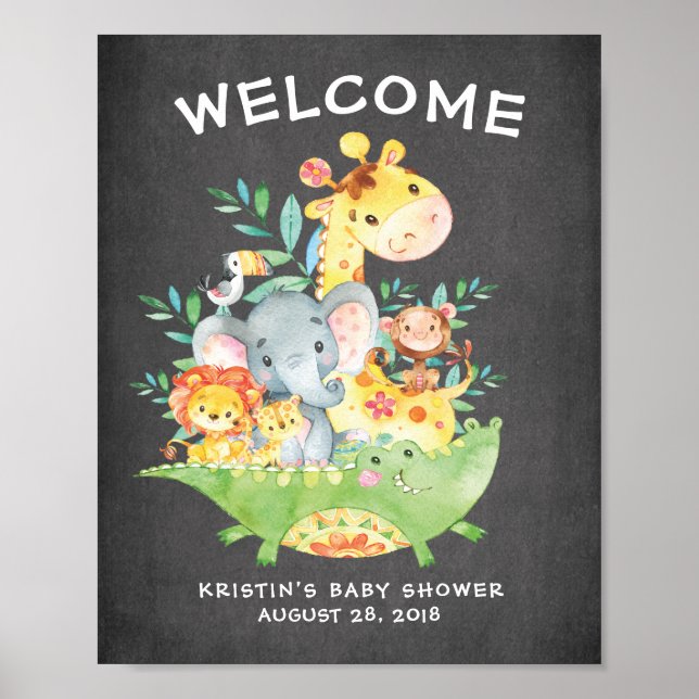 Safari Jungle Animals Welcome Baby Shower Poster (Front)