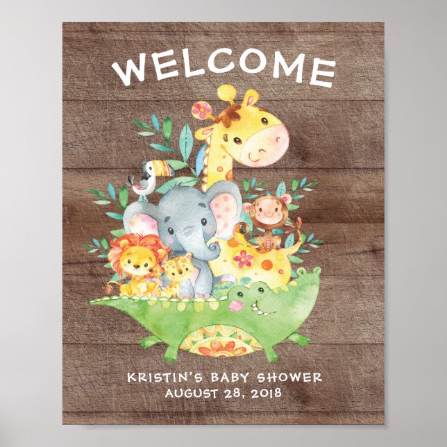 Safari Jungle Animals Welcome Baby Shower Poster (Front)