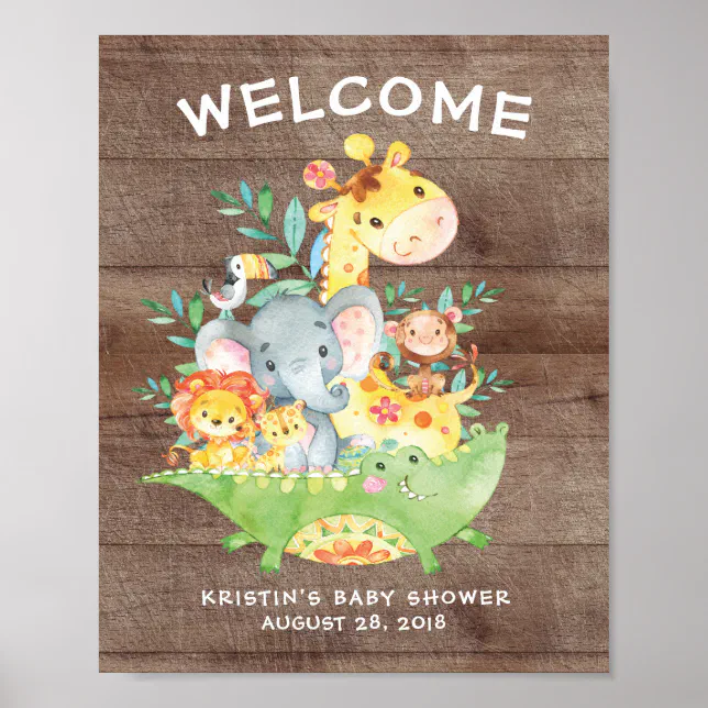 Safari Jungle Animals Welcome Baby Shower Poster | Zazzle