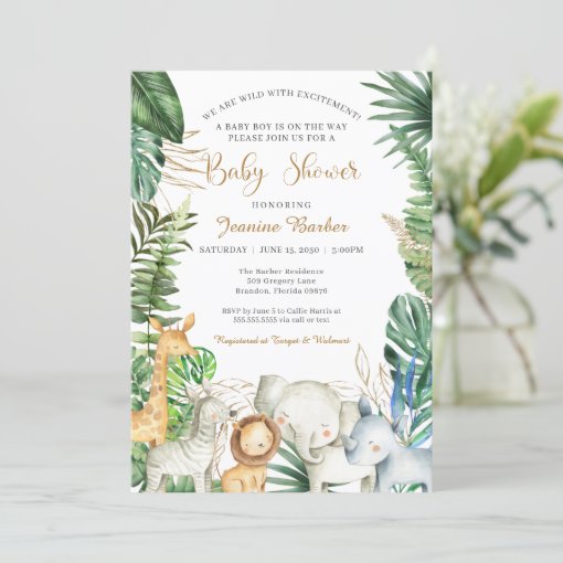 Safari Jungle Animals Wild Excitement Baby Shower Invitation | Zazzle