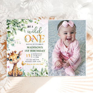 Safari Jungle Animals Wild One 1st Birthday Photo Invitation