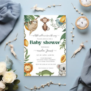 Safari Jungle Animals wild one boy Baby Shower Invitation