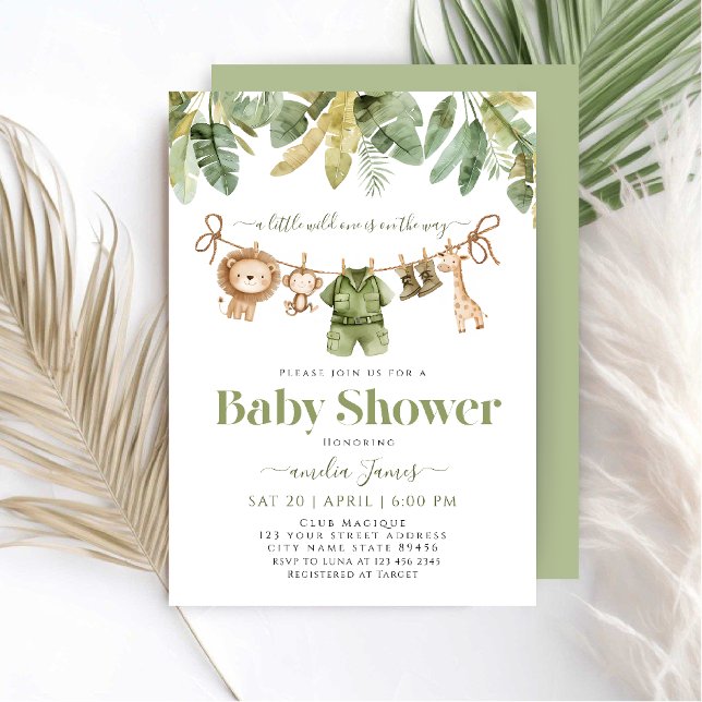  Safari Jungle Animals wild one boy Baby Shower  Invitation (Creator Uploaded)