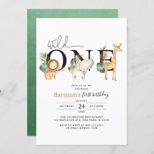 Safari Jungle Animals Wild One First Birthday Invitation