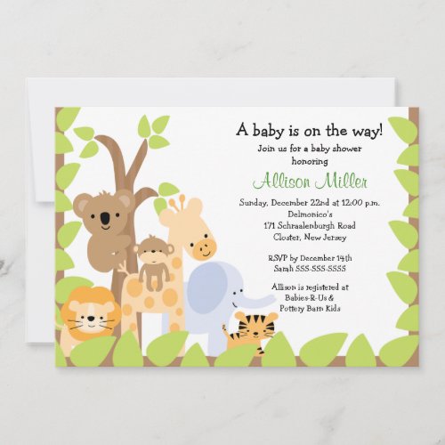 Safari Jungle Baby Animails Baby Shower Invitation