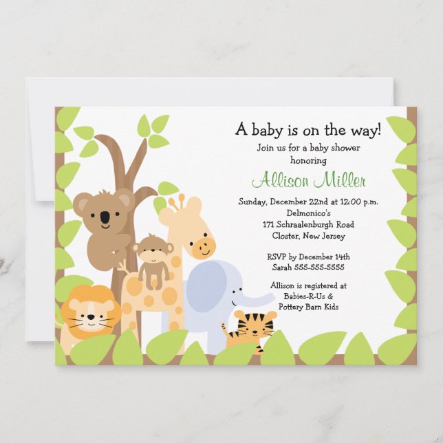 Safari Jungle Baby Animails Baby Shower Invitation (Front)