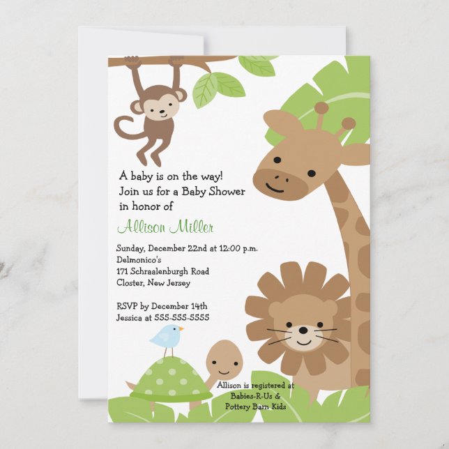 Safari Jungle Baby Animails Baby Shower Invitation (Front)