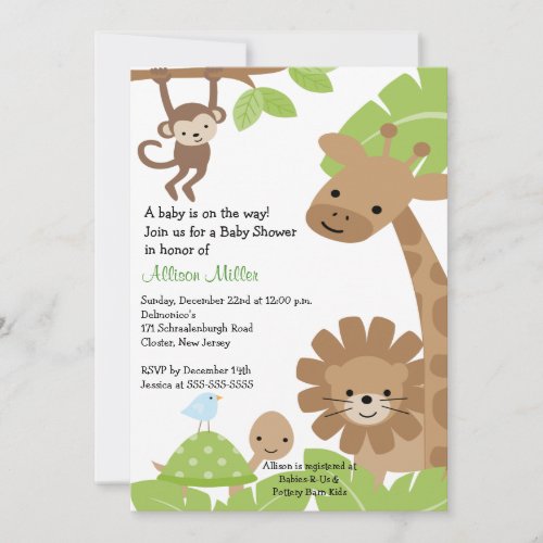 Safari Jungle Baby Animails Baby Shower Invitation