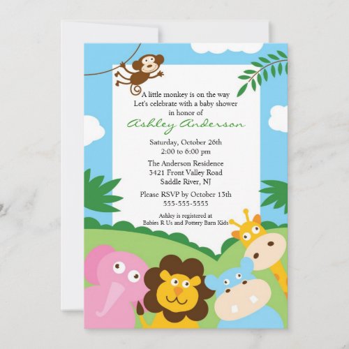 Safari Jungle Baby Animails Baby Shower Invitation