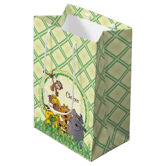Safari Jungle Baby Animals Baby Shower Medium Gift Bag (Front Angled)