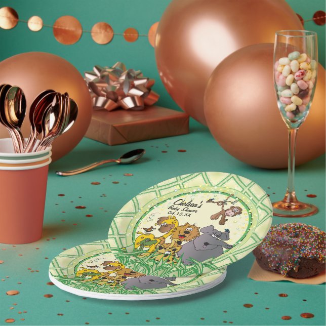 Safari Jungle Baby Animals - Baby Shower Paper Plates (Multi)