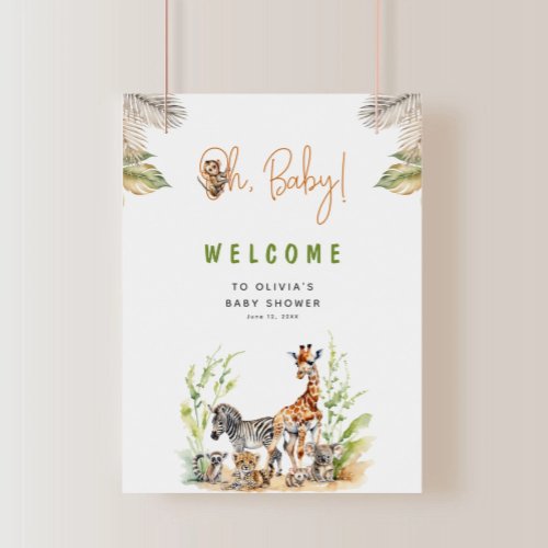 Safari Jungle Baby Animals Baby Shower Welcome Poster
