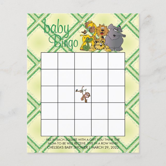 Safari Jungle Baby Animals - Bingo Game Flyer (Front)